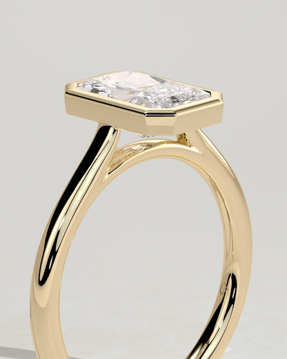 Rachel - Statement Radiant Bezel Solitaire with Open Cathedral High Setting Engagement Ring - Yellow Gold