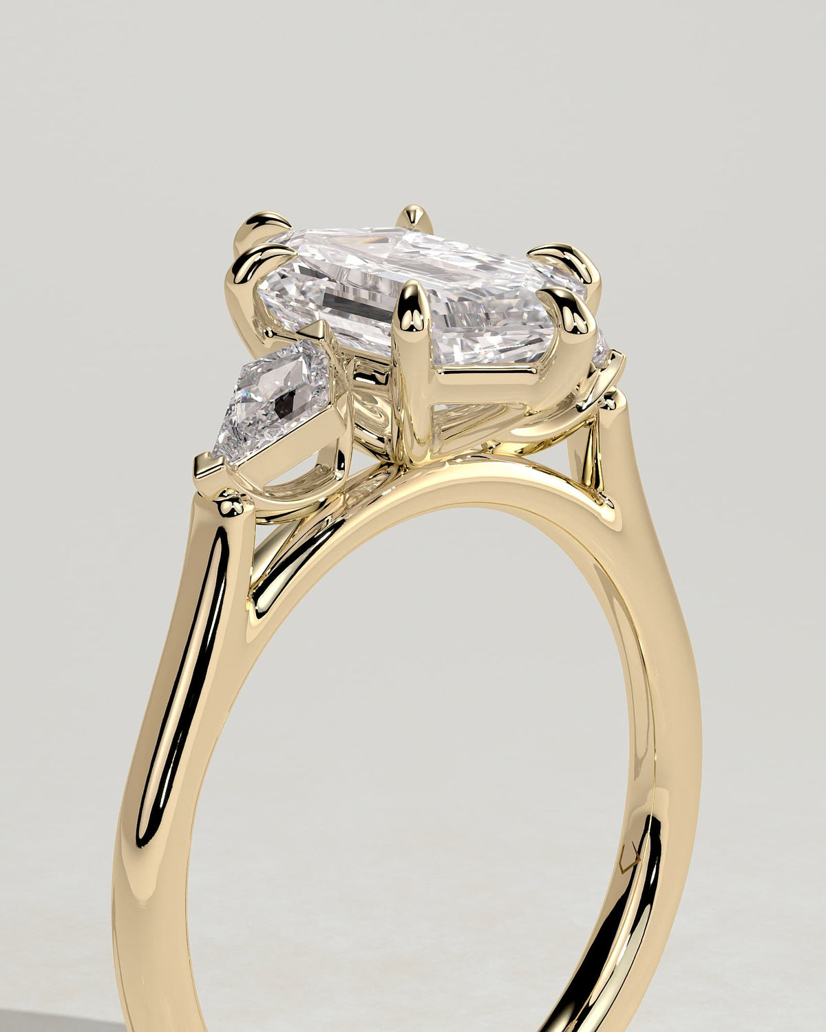 Wanda - Elongated Hexagon Claw Trilogy with Kite Side Stones Engagement Ring - Yellow Gold