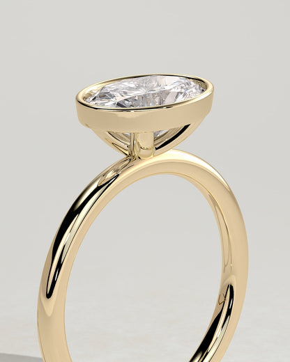 Erin - Oval East West Bezel Solitaire  Engagement Ring - Yellow Gold