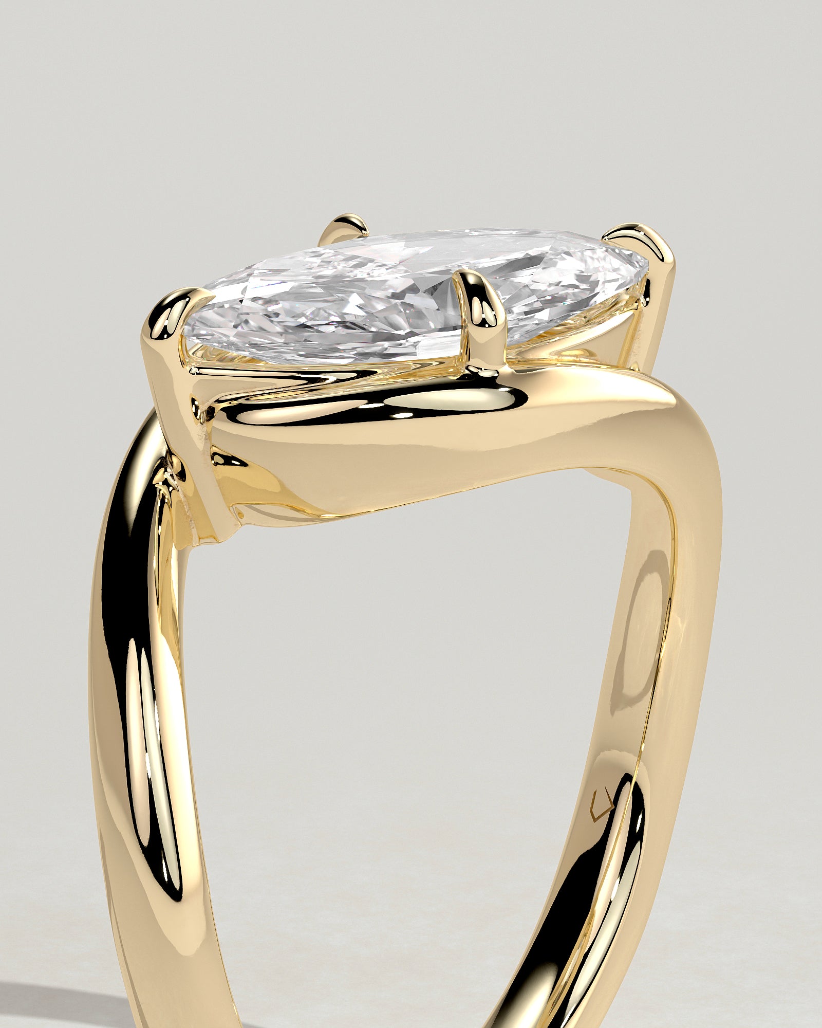Beverly - Marquise East West Claw Solitaire with Bypass Band  Engagement Ring - Yellow Gold - Yellow Gold 2ct