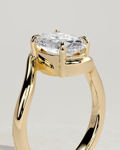 Kala - Oval Claw Solitaire with Bypass Band Engagement Ring - Yellow Gold