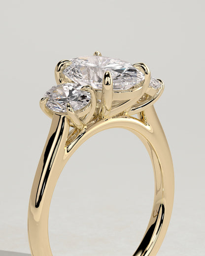 Isla - Oval Claw Trilogy with Oval Side Stones Engagement Ring - Yellow Gold