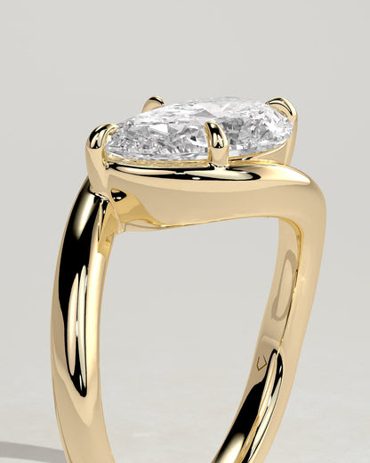 Jackie - Pear East West Claw Solitaire with Bypass Band  Engagement Ring - Yellow Gold
