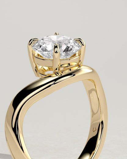Charlotte - Round East West Claw Solitaire with Wave Band Engagement Ring - Yellow Gold