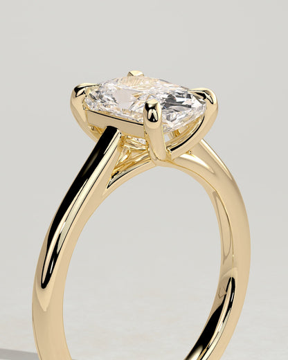 Kelsey - Elongated Cushion Claw Solitaire with Cathedral Low Setting and Open Trellis Gallery Engagement Ring - Yellow Gold