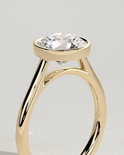 Kaylah - Statement Round Bezel Solitaire with Open Cathedral High Setting Engagement Ring - Yellow Gold
