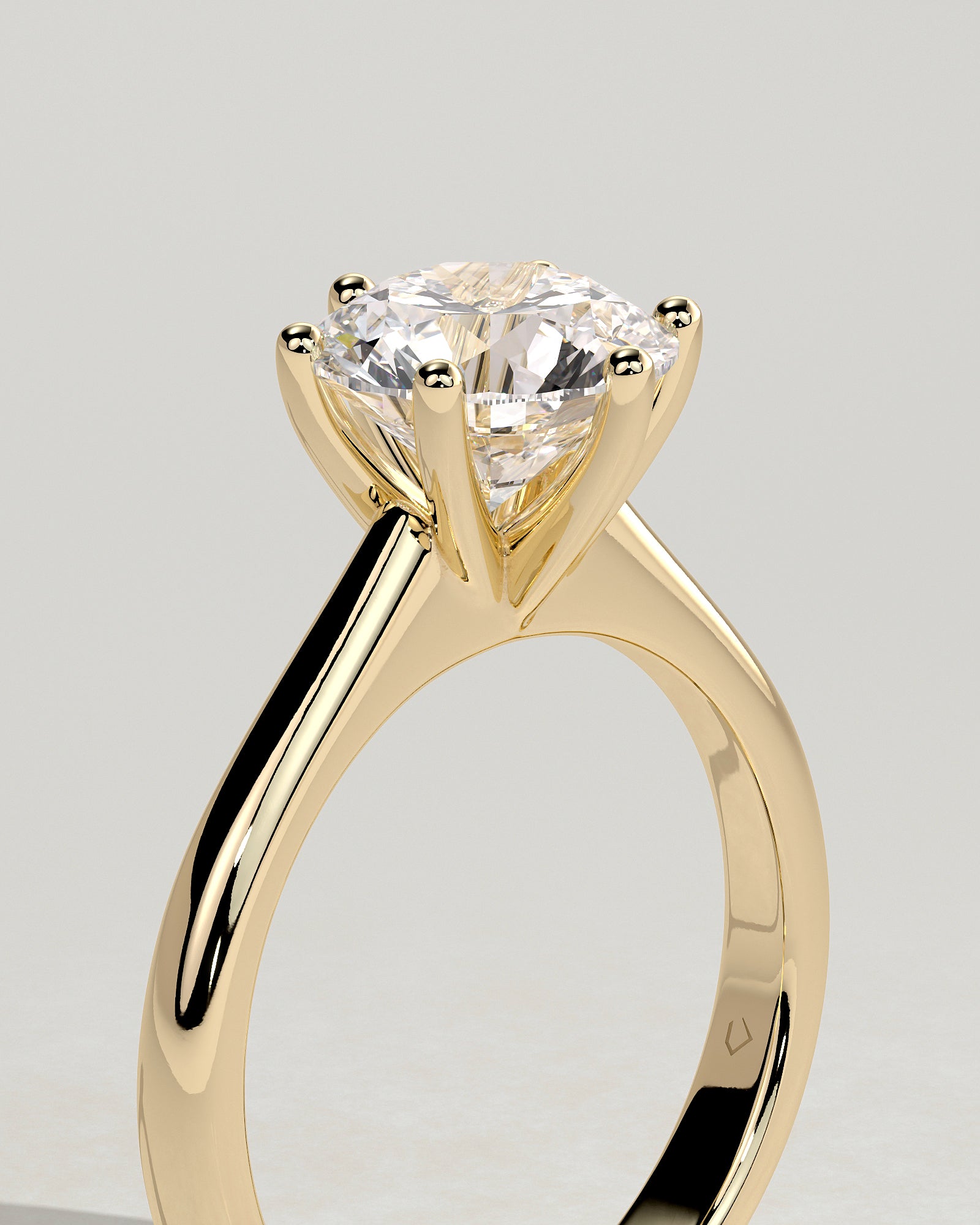 Jacqueline - Round Claw Solitaire with Solid Cathedral Low Setting Engagement Ring - Yellow Gold - Yellow Gold 2ct