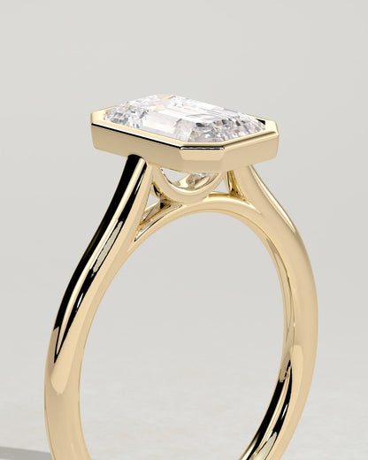 Imani - Emerald Bezel Solitaire with Cathedral High Setting Engagement Ring - Yellow Gold
