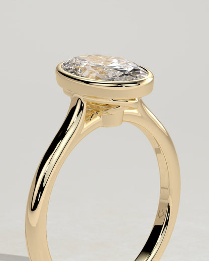 Gemma - Oval Bezel Solitaire with Twisted Gallery Engagement Ring - Yellow Gold