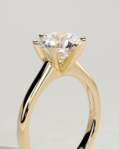 Gabrielle - Round Claw Solitaire with Square Tips and Solid Cathedral High Setting Engagement Ring - Yellow Gold