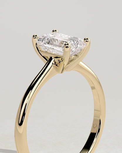 Freya - Emerald Claw Solitaire with Tapered Band and Cathedral Low Setting Engagement Ring - Yellow Gold