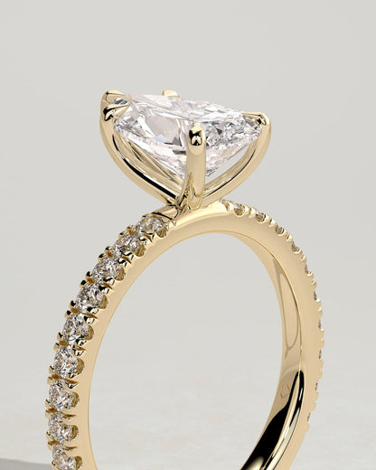 Brynlee - Pear Claw Solitaire with Pave Band Engagement Ring - Yellow Gold