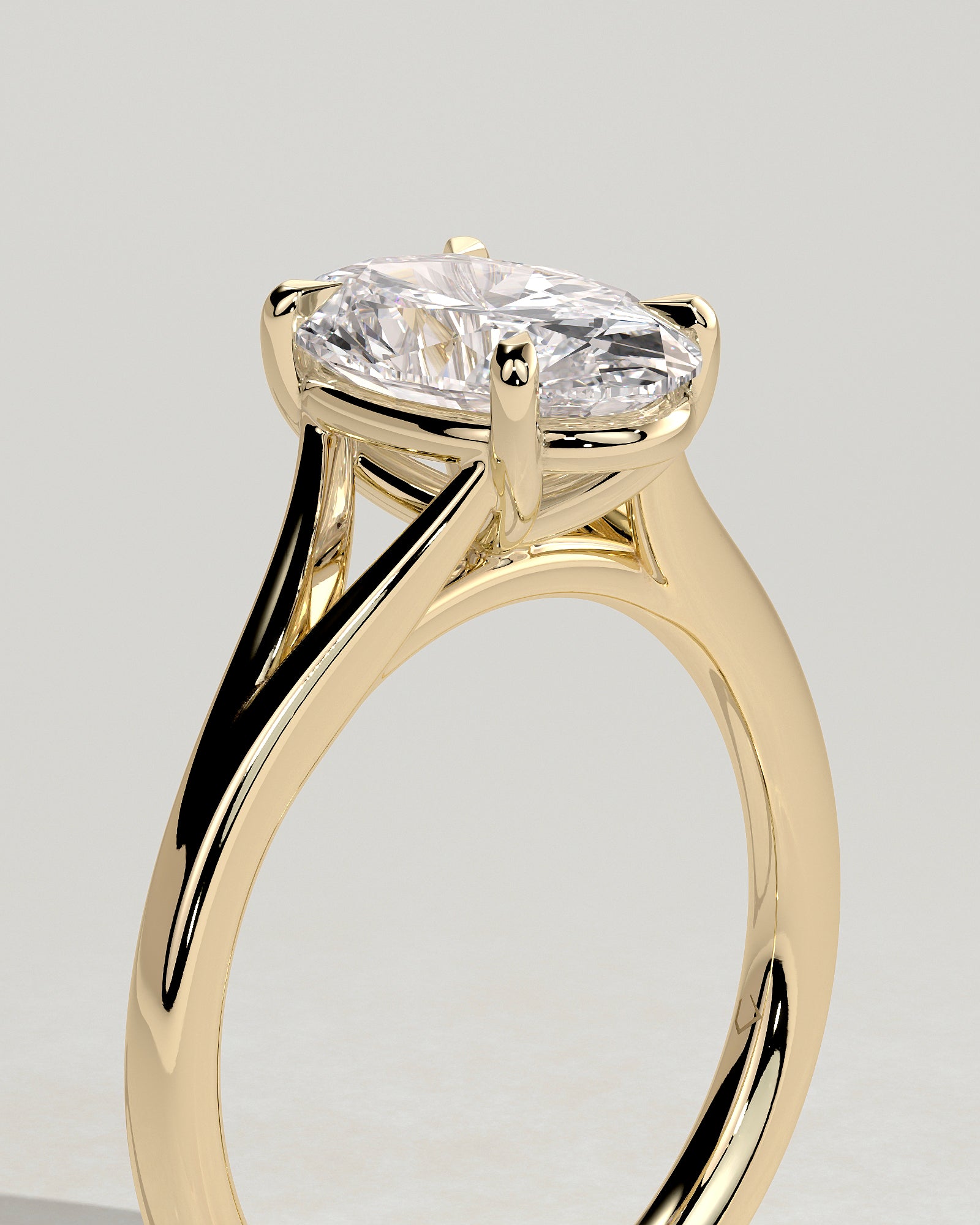Blair - Oval Claw Solitaire with Split Shank and Cathedral High Setting Engagement Ring - Yellow Gold - Yellow Gold 2ct