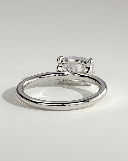 Fiona - Elongated Cushion East West Claw Solitaire with Raised Basket Gallery Engagement Ring - Platinum