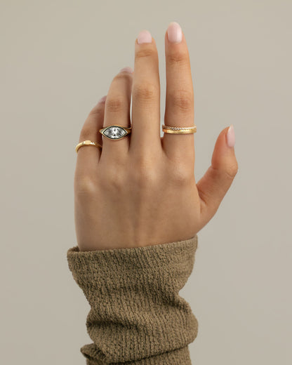 Angie - Statement Marquise East West Bezel Solitaire with Signet Band Engagement Ring - Yellow Gold - yellow gold - Lara Jewels