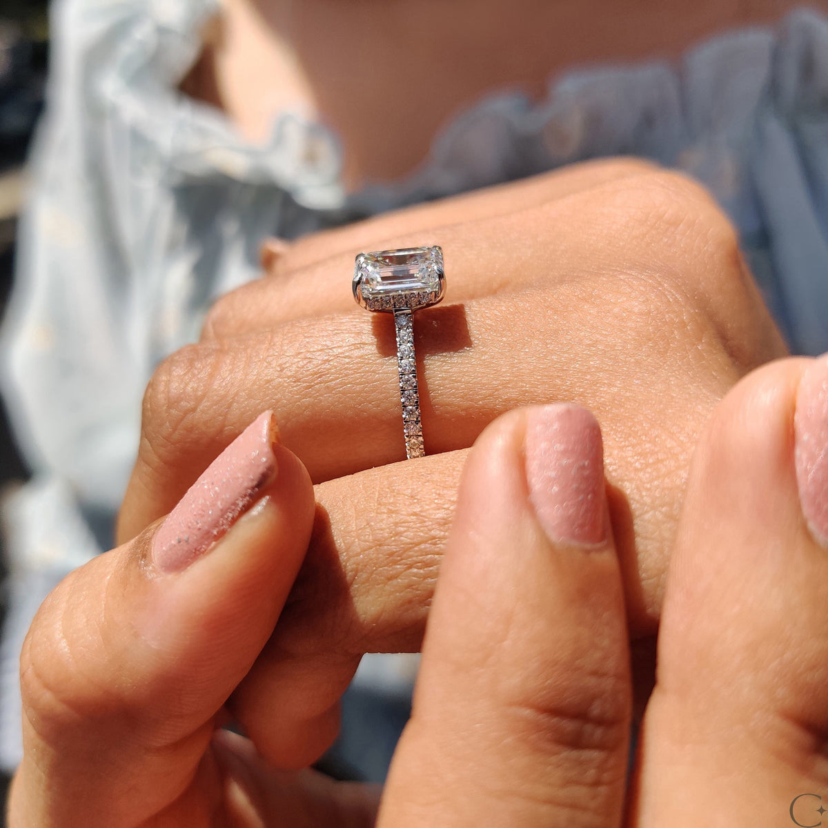 Emerald Cut Engagement Ring in Pave Setting