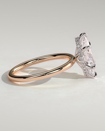 Claire - Marquise Claw Solitaire with Wrap Around Hidden Halo Engagement Ring - Rose Two-Tone