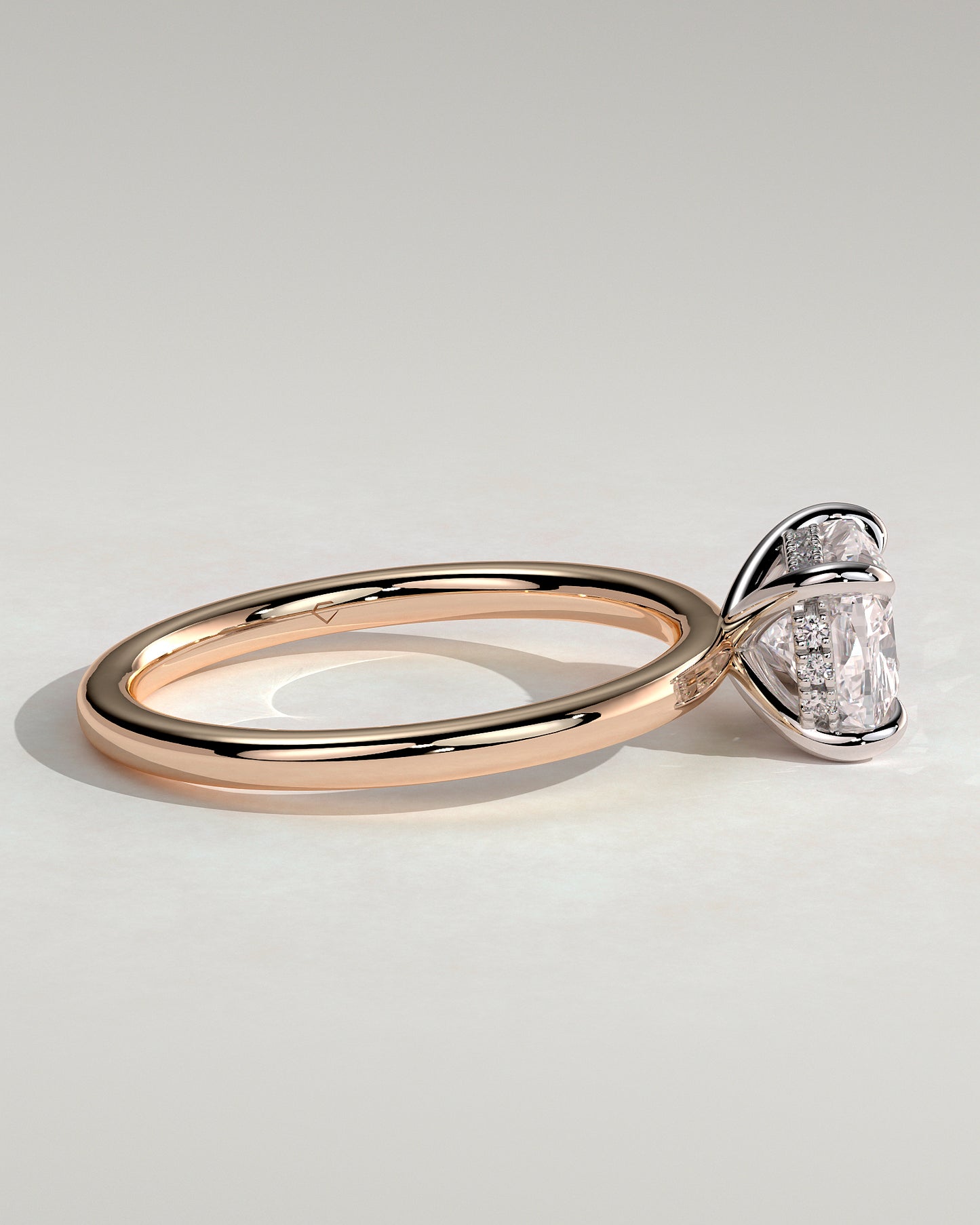 Frida - Elongated Cushion East West Claw Solitaire with Hidden Halo Engagement Ring - Rose Two-Tone - Rose Two-Tone 2ct