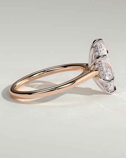 Jenna - Marquise Claw Solitaire with Hidden Halo and Cathedral High Setting Engagement Ring - Rose Two-Tone