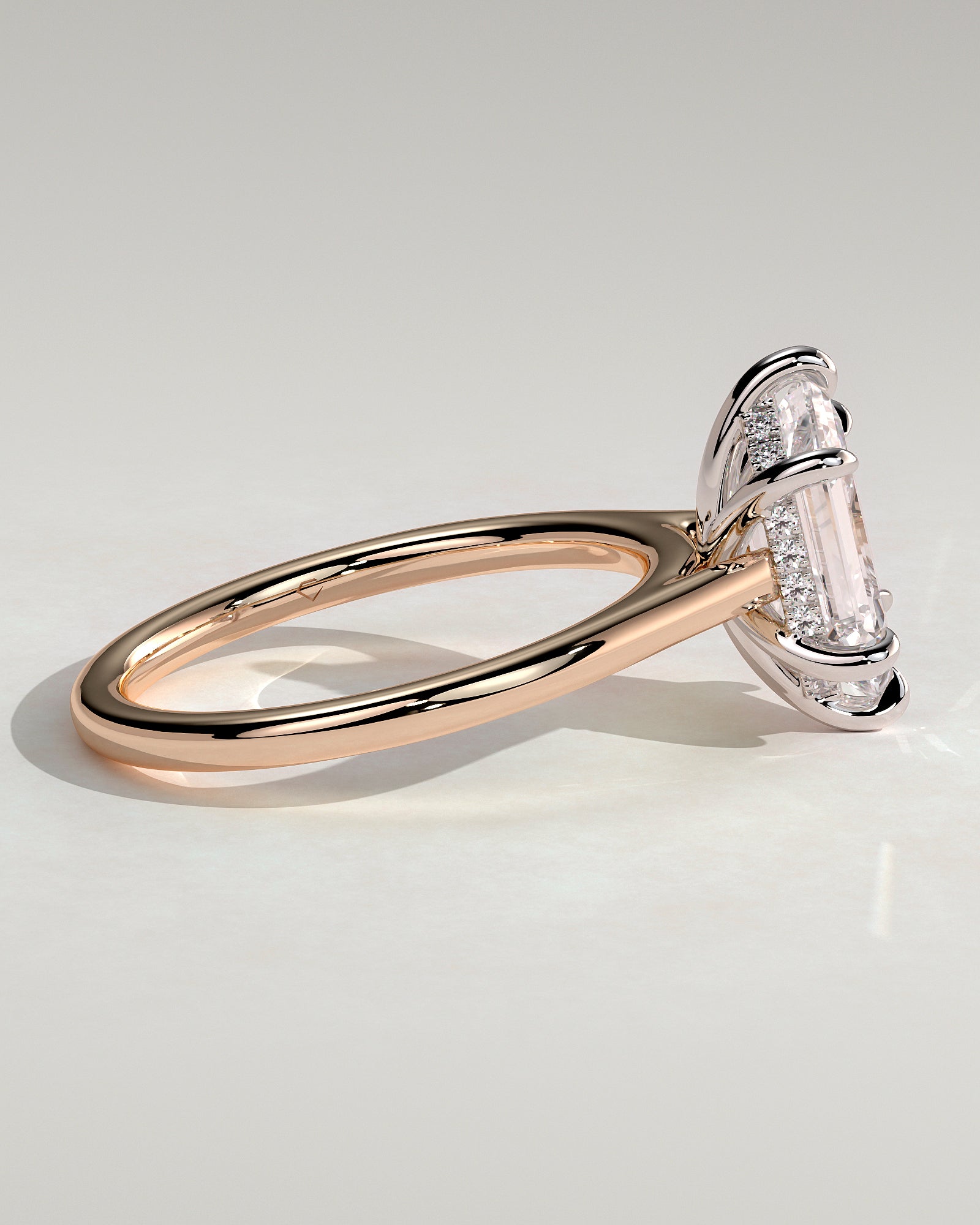 Anastasia - Elongated Hexagon Claw Solitaire with Hidden Halo and Cathedral High Setting Engagement Ring - Rose Two-Tone - Rose Two-Tone 2ct