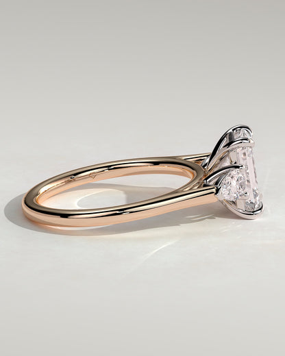 Davina - Emerald Claw Trilogy with Pear Side Stones and Cathedral Setting Engagement Ring - Rose Two-Tone