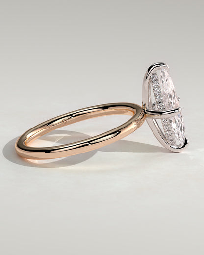 Hellen - Marquise Claw Solitaire with Hidden Halo Engagement Ring - Rose Two-Tone
