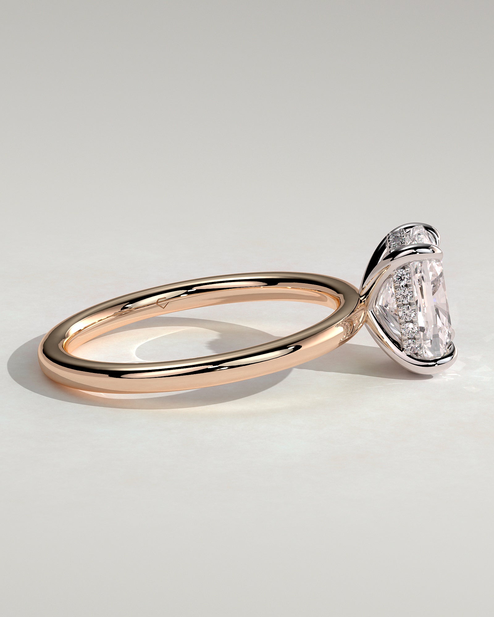 Ava - Elongated Cushion Claw Solitaire with Hidden Halo Engagement Ring - Rose Two-Tone - Rose Two-Tone 2ct