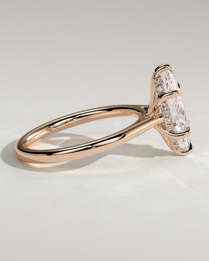 Heather - Marquise Claw Solitaire with Hidden Halo, Tapered Band and Cathedral High Setting Engagement Ring - Rose Gold