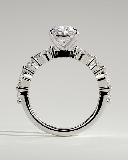 Alyssa - Oval Claw Solitaire with Marquise and Round Accent Stones Engagement Ring - Platinum - platinum - Lara Jewels
