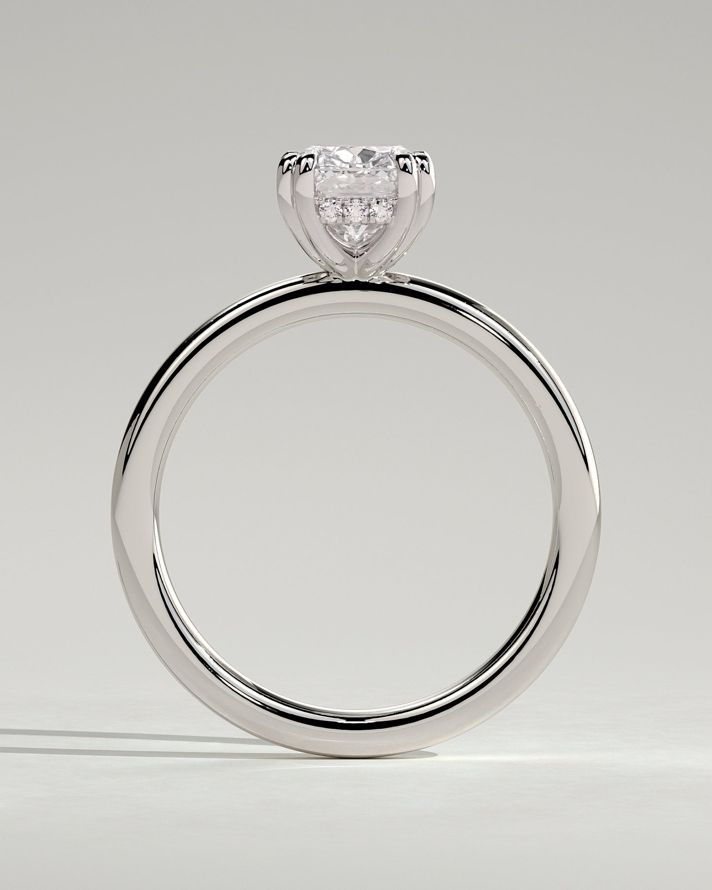 Aubrey - Elongated Cushion Double Claw Solitaire with Hidden Halo Engagement Ring - Platinum - White Gold / Platinum 2ct