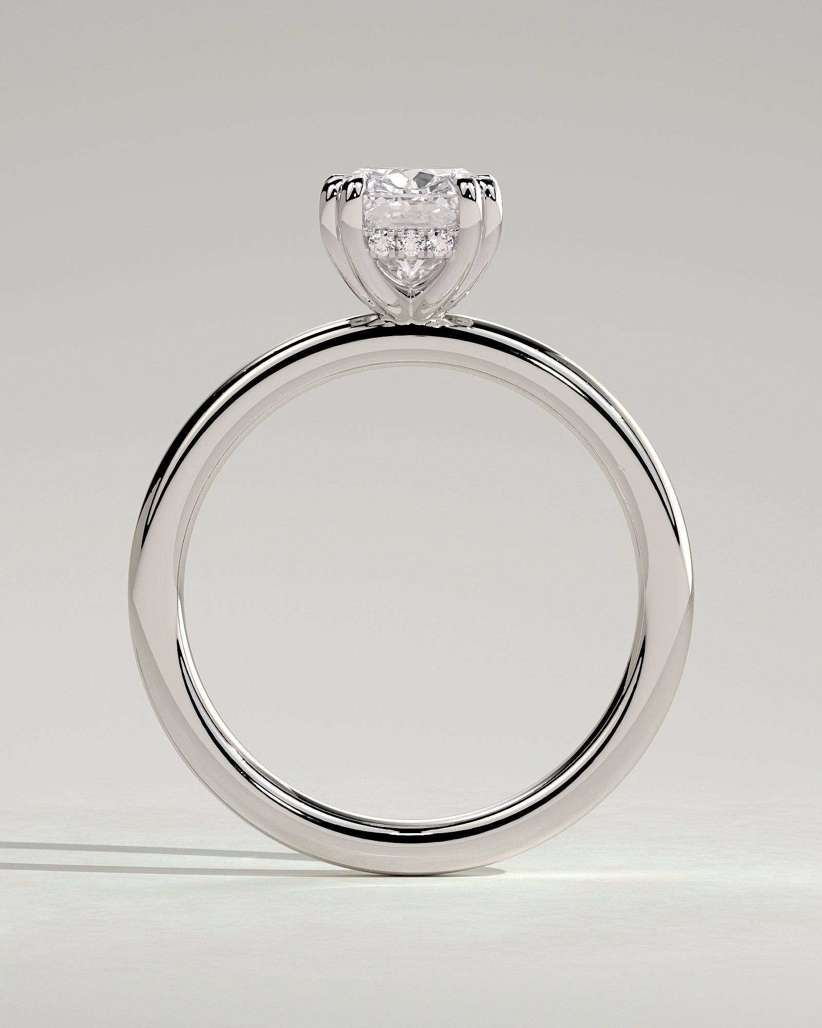 Aubrey - Elongated Cushion Double Claw Solitaire with Hidden Halo Engagement Ring - Platinum - White Gold / Platinum 2ct