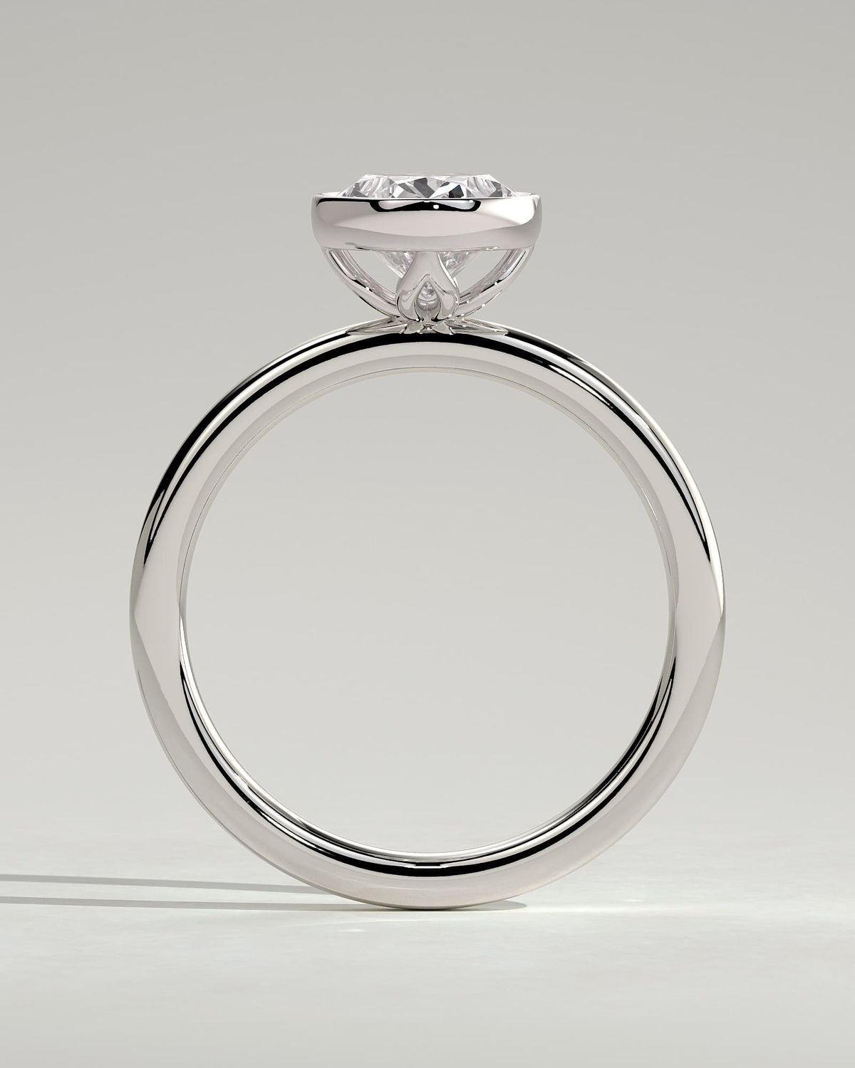 Armani - Oval Bezel Solitaire with Petal Gallery Engagement Ring - White Gold