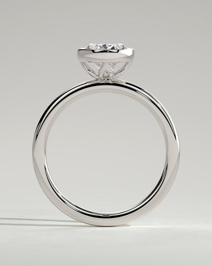 Armani - Oval Bezel Solitaire with Petal Gallery Engagement Ring - White Gold