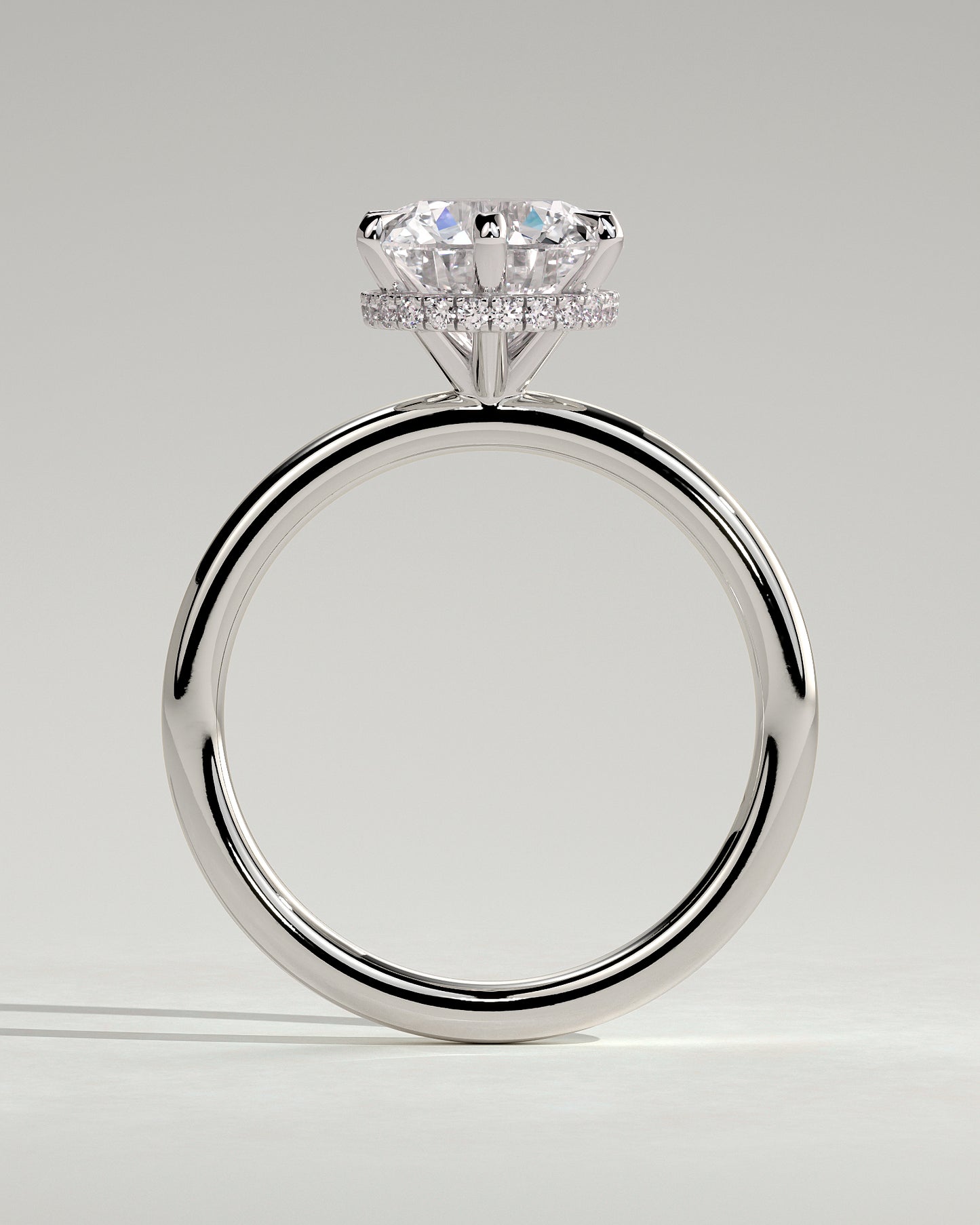 Aria - Round Claw Solitaire with Wrap Around Hidden Halo Engagement Ring - Platinum - White Gold / Platinum 2ct