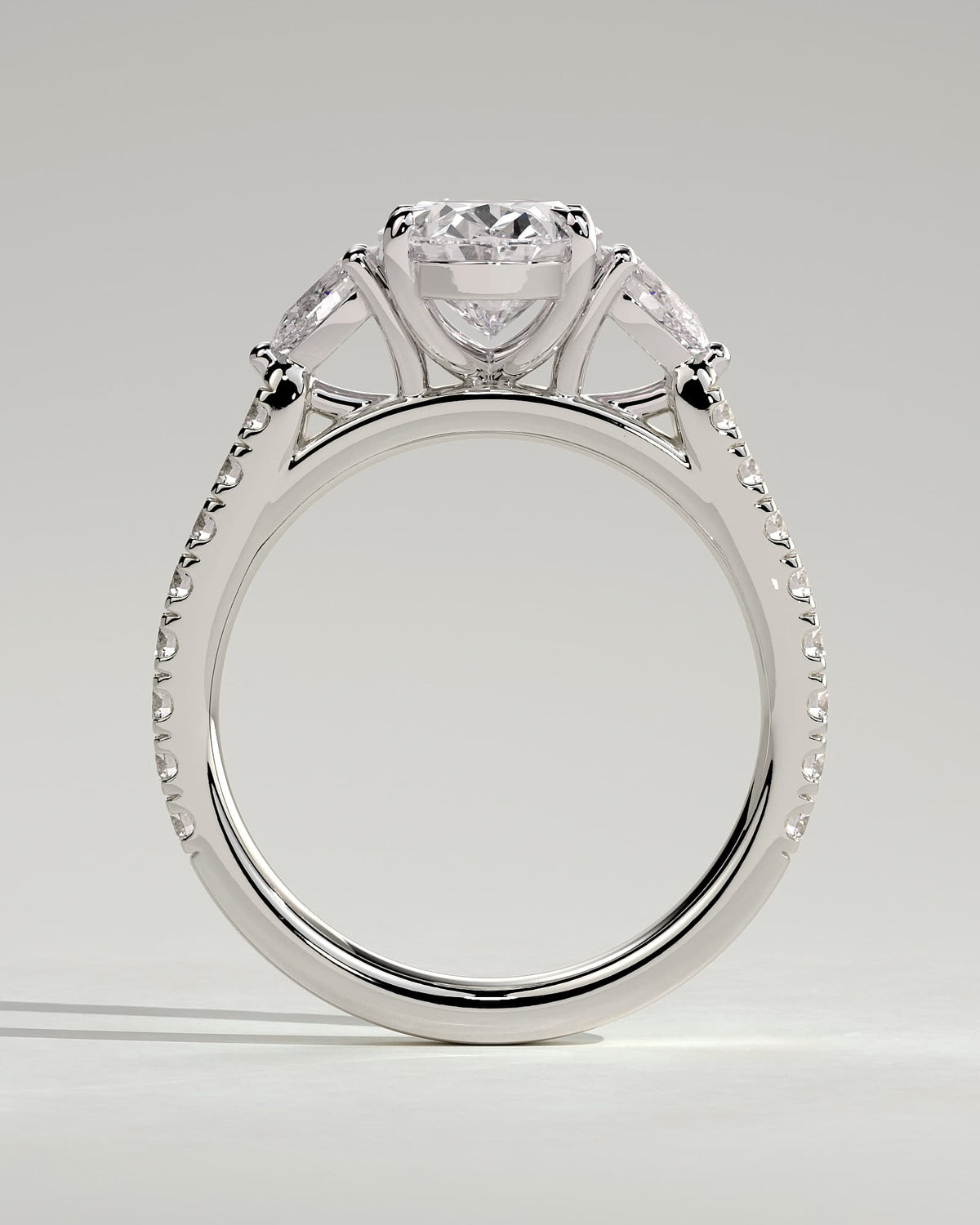Arabella - Oval Claw Trilogy with Pear Side Stones and Pave Band Engagement Ring - White Gold - white gold - Lara Jewels