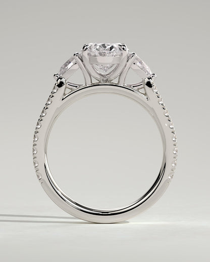 Arabella - Oval Claw Trilogy with Pear Side Stones and Pave Band Engagement Ring - White Gold - white gold - Lara Jewels