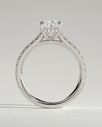 Annika - Elongated Cushion Claw Solitaire with Hidden Halo, Pave Band and Cathedral High Setting Engagement Ring - Platinum - platinum - Lara Jewels