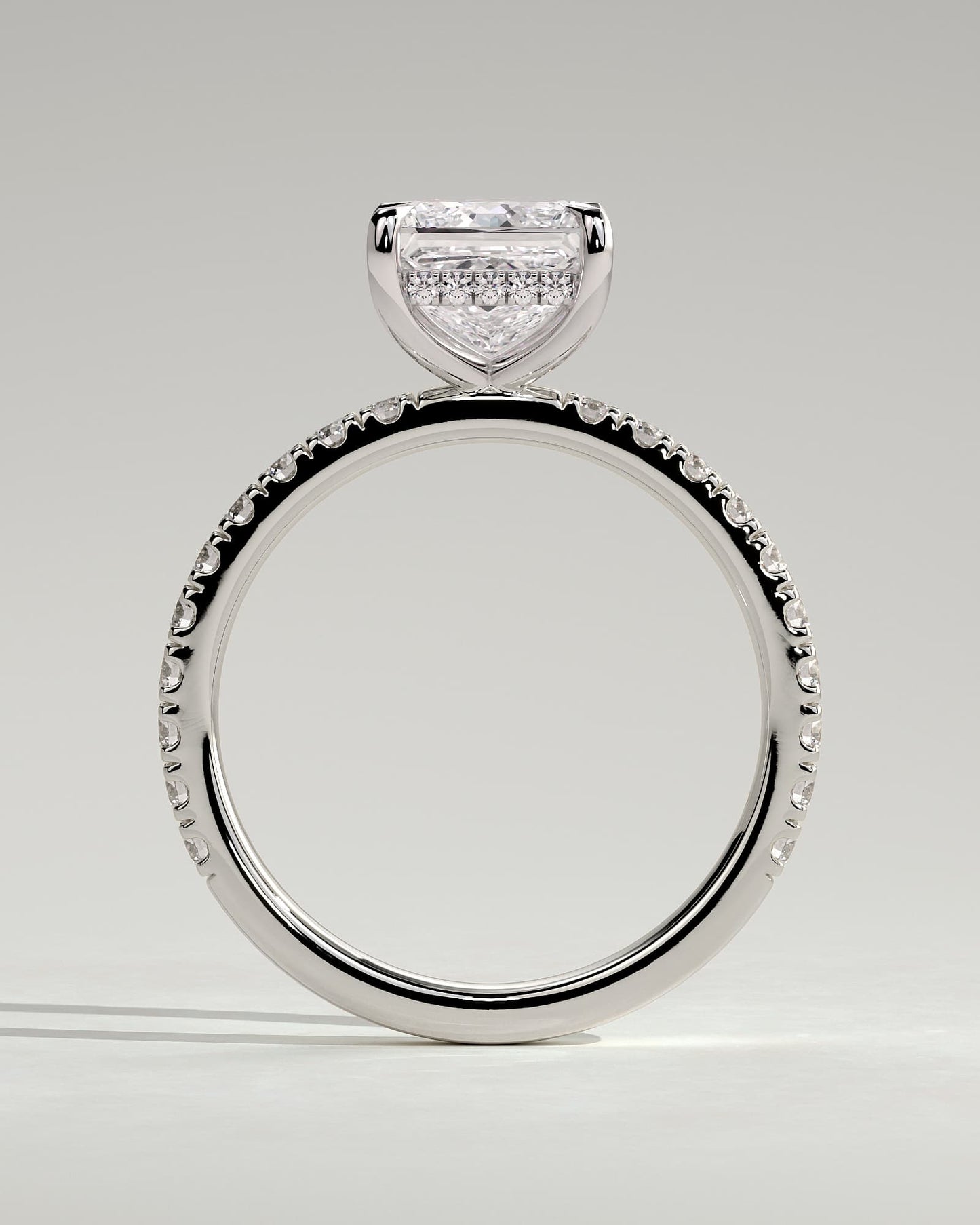 Annie - Princess Claw Solitaire with Hidden Halo and Pave Band Engagement Ring - White Gold - white gold - Lara Jewels