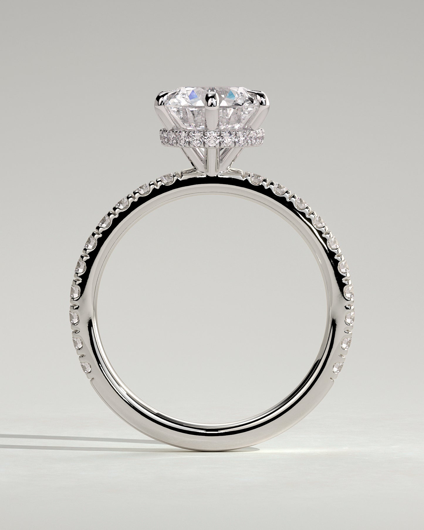 Amanda - Round Claw Solitaire with Wrap Around Hidden Halo and Pave Band Engagement Ring - Platinum - White Gold / Platinum 2ct