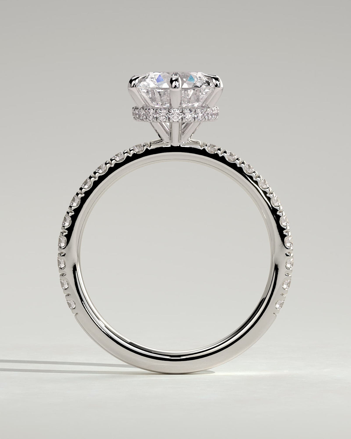 Amanda - Round Claw Solitaire with Wrap Around Hidden Halo and Pave Band Engagement Ring - White Gold - white gold - Lara Jewels
