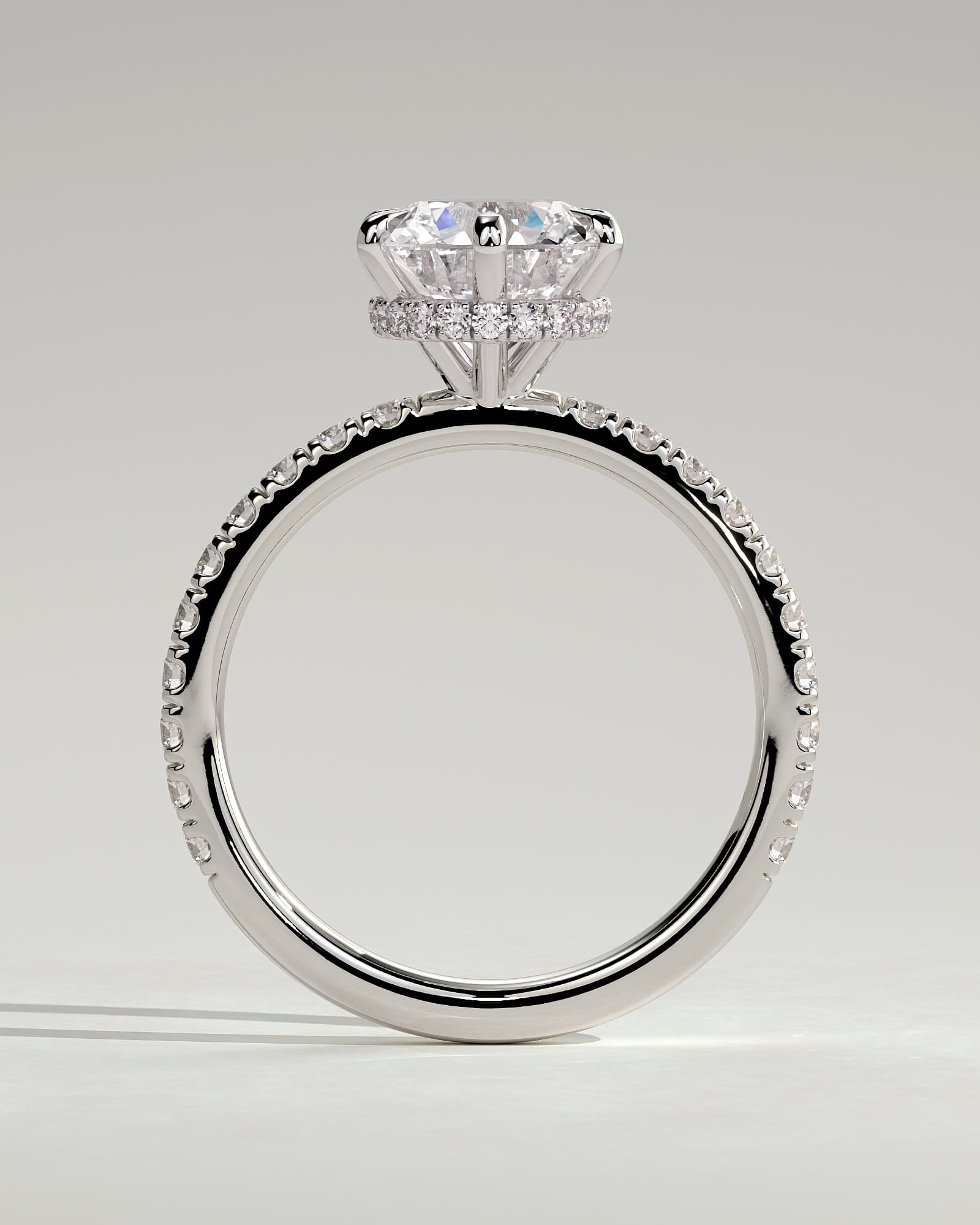Amanda - Round Claw Solitaire with Wrap Around Hidden Halo and Pave Band Engagement Ring - White Gold - white gold - Lara Jewels