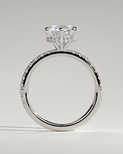 Amanda - Round Claw Solitaire with Wrap Around Hidden Halo and Pave Band Engagement Ring - White Gold - white gold - Lara Jewels
