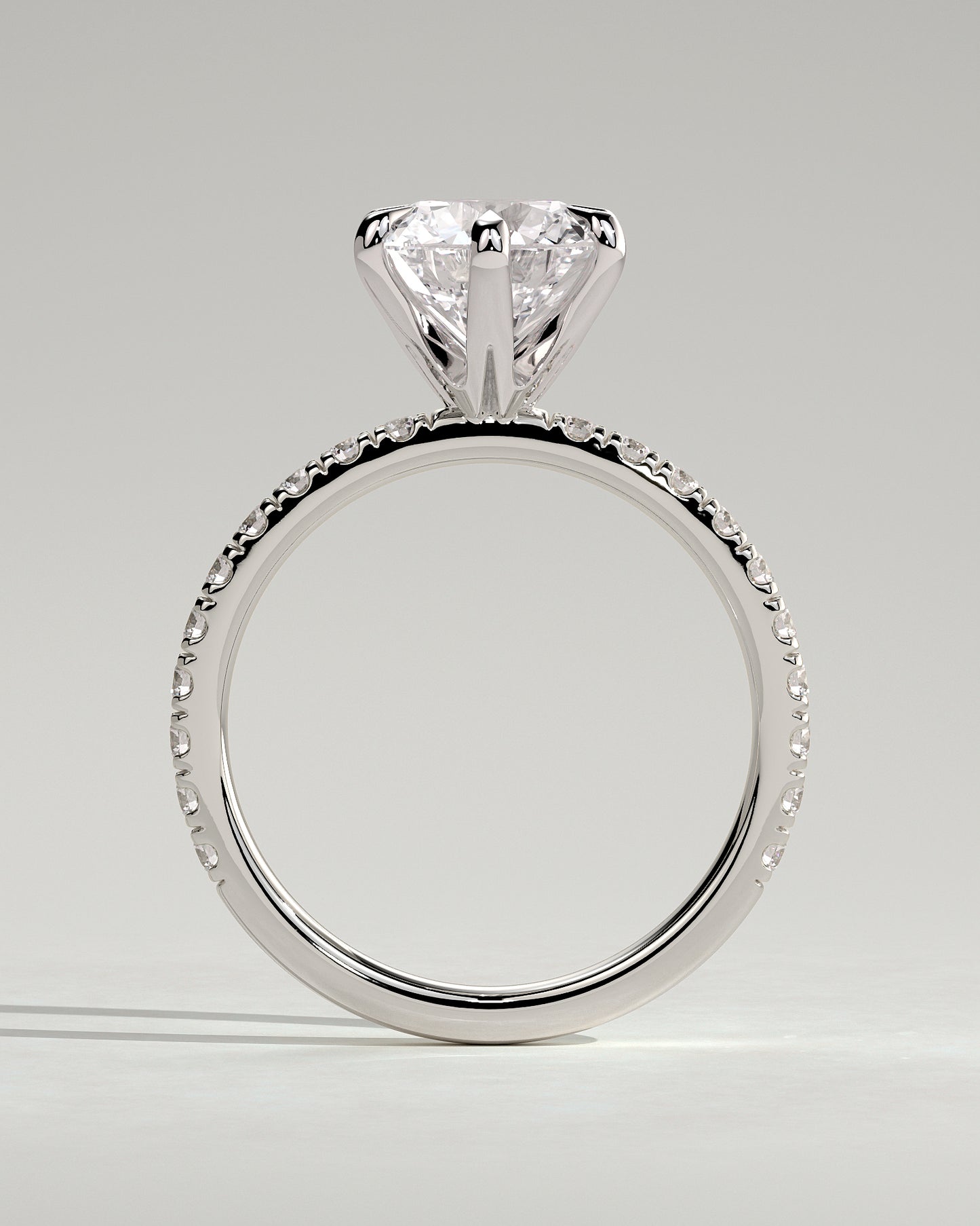 Alexandria - Round Claw Solitaire with Pave Band Engagement Ring - Platinum - White Gold / Platinum 2ct