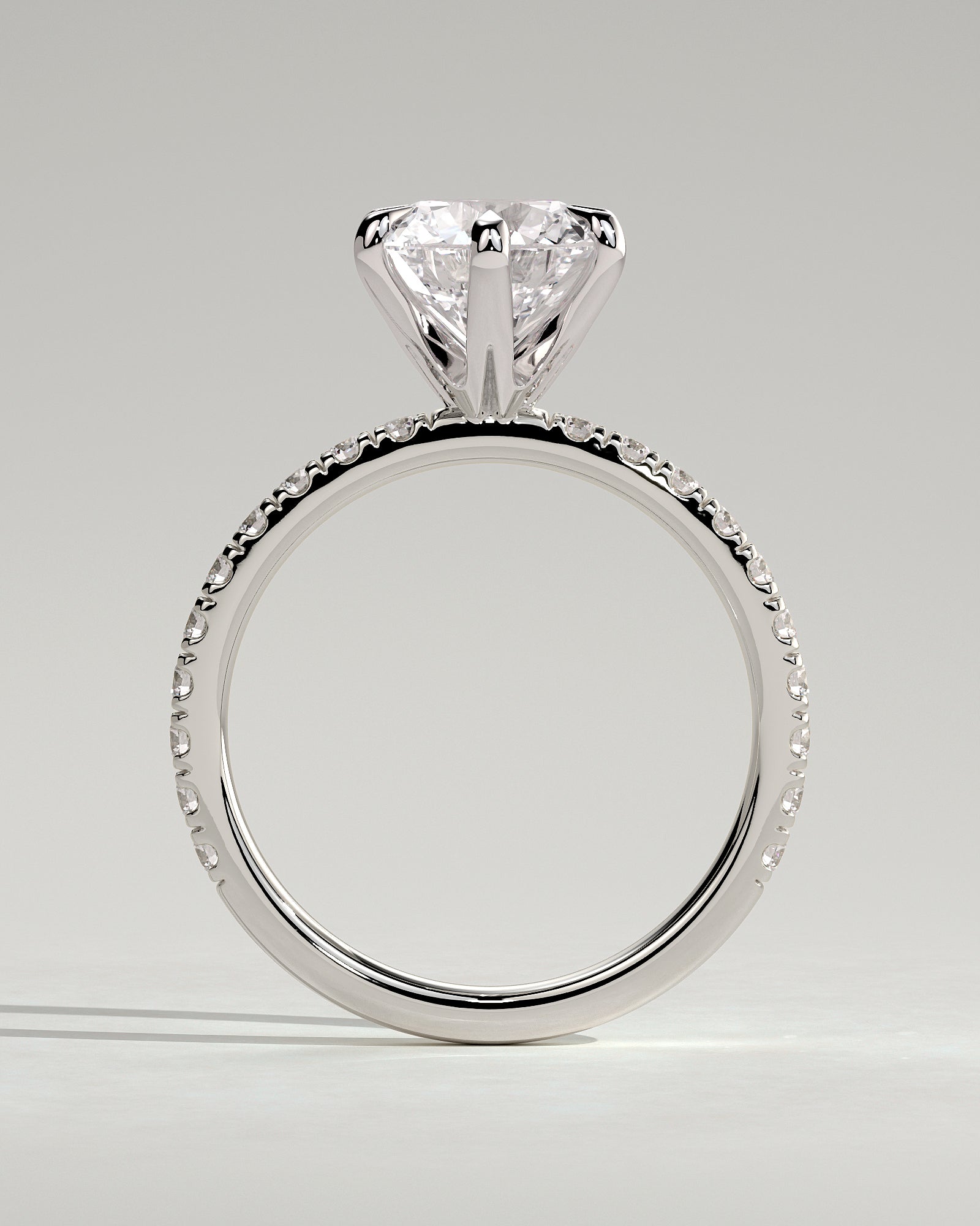 Alexandria - Round Claw Solitaire with Pave Band Engagement Ring - Platinum - White Gold / Platinum 2ct