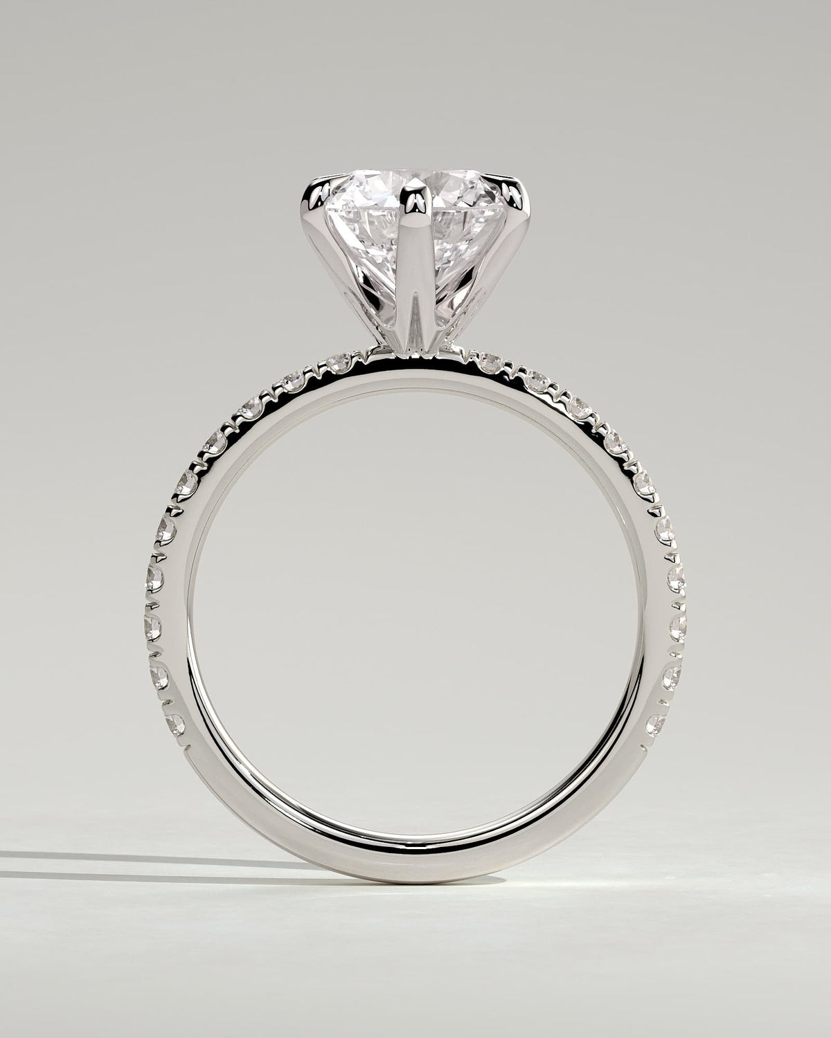 Alexandria - Round Claw Solitaire with Pave Band Engagement Ring - White Gold - white gold - Lara Jewels