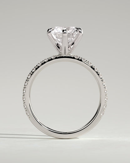 Alexandria - Round Claw Solitaire with Pave Band Engagement Ring - White Gold - white gold - Lara Jewels