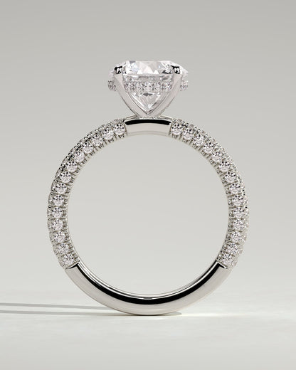 Alex - Round Claw Solitaire with Hidden Halo and Triple Pave Band Engagement Ring - White Gold - white gold - Lara Jewels