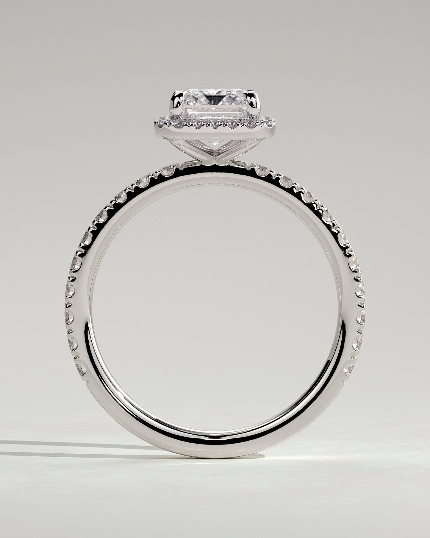 Analyce - Emerald Claw Solitaire with Halo and Pave Band Engagement Ring - Platinum - White Gold / Platinum 2ct