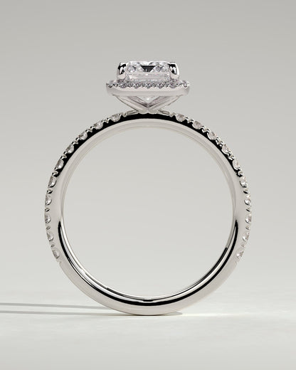 Analyce - Emerald Claw Solitaire with Halo and Pave Band Engagement Ring - Platinum