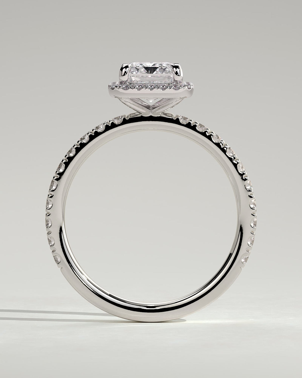 Analyce - Emerald Claw Solitaire with Halo and Pave Band Engagement Ring - White Gold
